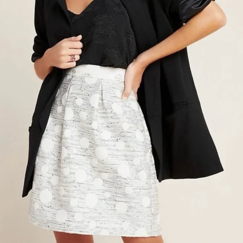 Maeve by Anthropologie Cream and Silver Polka Dot Skirt